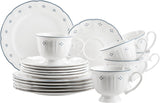 Mäser Lova Series 18 stykke porcelænskaffeservice - 6 desserttallerkener (19,5 cm), 6 kopper (19 cl) og 6 underkopper (15,5 cm), blå