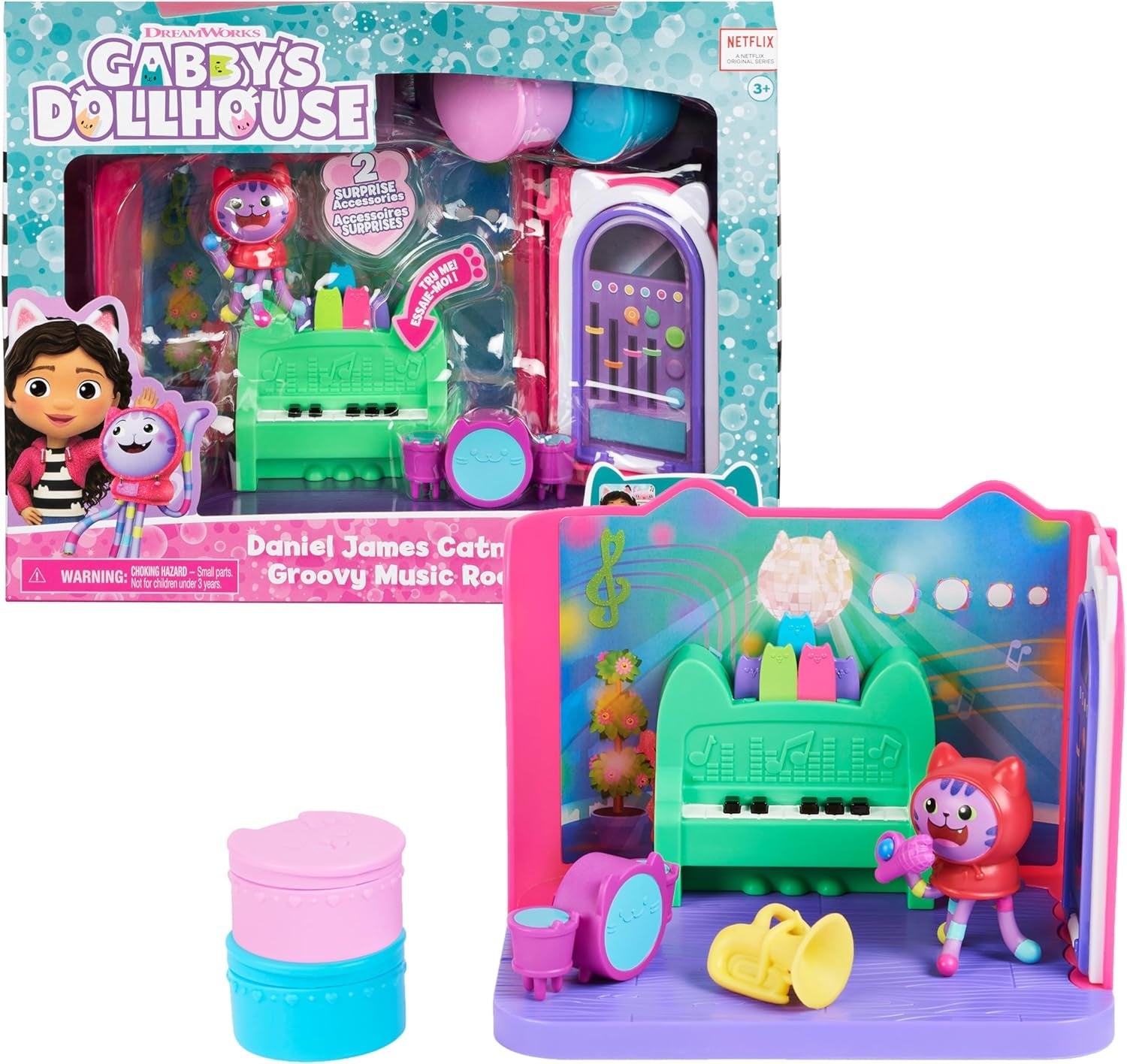 Gabby Dollhouse Deluxe Room Groovy Music Room og Deluxe Room Sweet Dreams Fluffy Cat Soveværelse