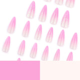 Moonglow Lange Negle Stiletto Mælkehvid Pink Gradient Glitter Cool falske negle med lim Pink Ombre Glitter Kunstige negle