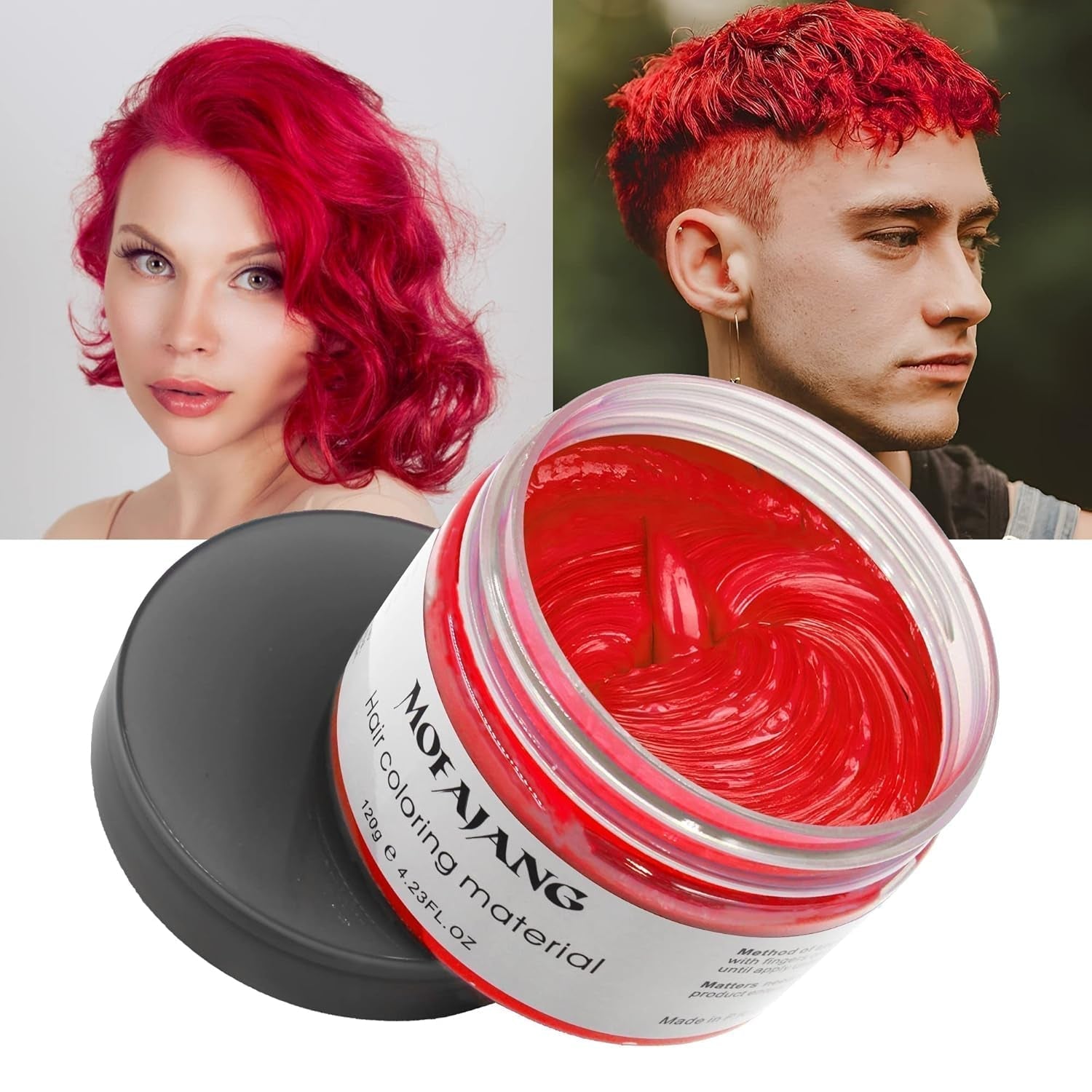 Midlertidig hårfarve, styling af hårfarve til mænd, kvinder, naturlig hårpomade, hårfarvevoks til fest, cosplay og halloween, 4,23 oz (sølvgrå) Naty Shop hårfarve 7 rød