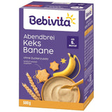 Aftengrød med kiks og bananer (4x500g), mælkegrød fra 5 måneder, uden tilsat sukker, med værdifulde mineraler og vitaminer, meget mættende