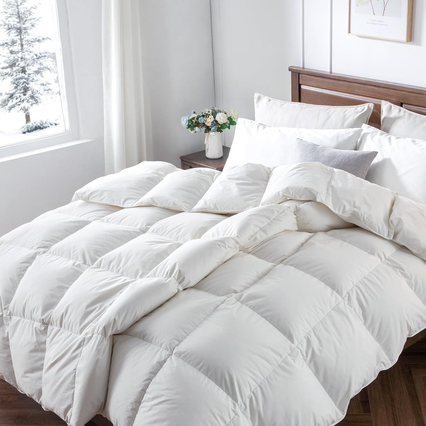 Downaero™ gåsedunsdyne til kingsize senge, 100 % satin egyptisk bomuld, 900 Fill Power, Medium Varme, Alle årstider, White Naty Shop dyner og dyner