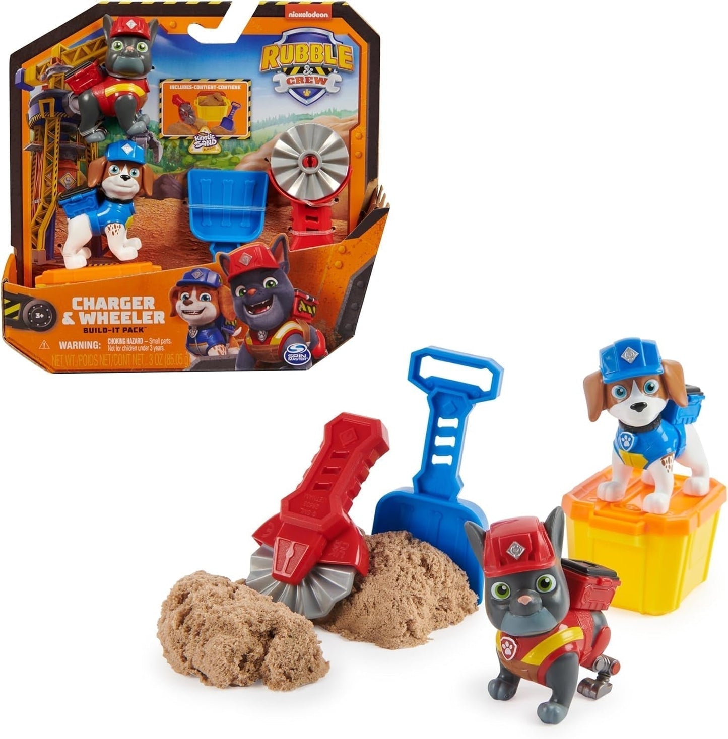 Rubble & Crew - Rubble & Mix figur actionfigurer sæt, 2 byggelegetøj og 85G kinetisk byggesand, legetøj egnet til børn fra 3 år og opefter actionfigurer Naty Shop Charger Wheeler