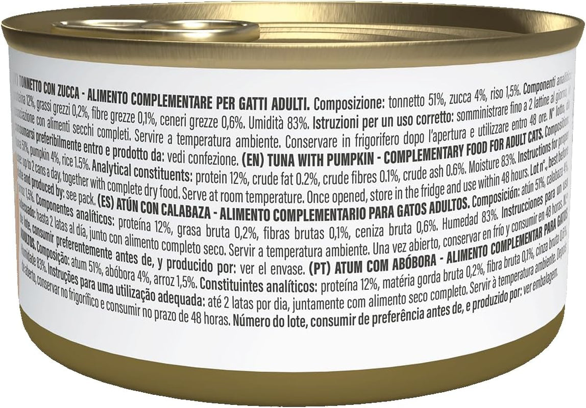 Tun med græskar i bouillon, supplerende vådfoder til katte, original opskrift, 100% naturlig, 12 dåser á 70g hver