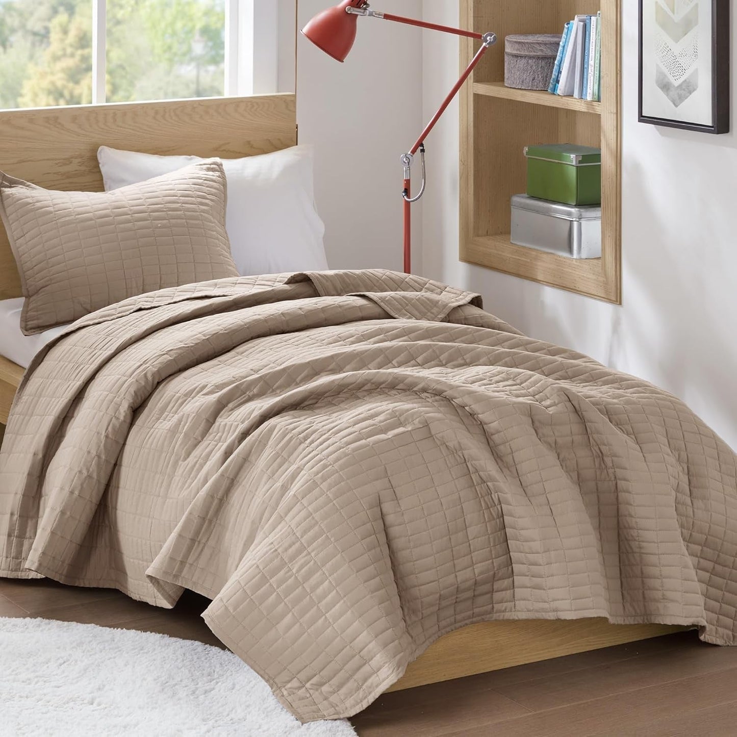 Comfort Spaces Kienna Quilt Sæt Luksus Dobbelt Sting Sommertæppe Letvægts Blødt Helårs Sengetøj Matchende pudebetræk Hvid King Size Tæppe (264,2 X 228,6 Cm) Naty Shop Taupe Twin/Twin Xl(66"X90") Dyner og dyner