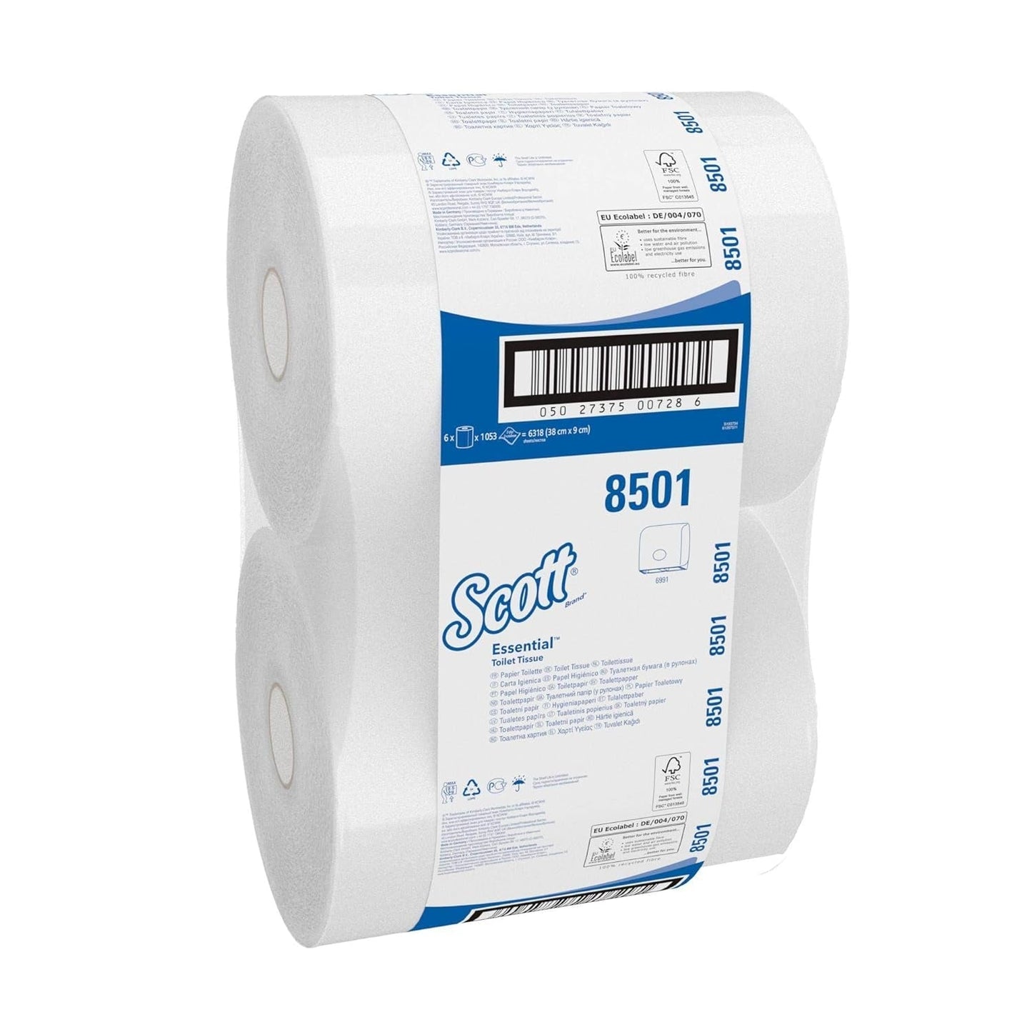 Scott Essential Jumbo Toiletrulle 8501 - toiletpapir Jumborulle - 6 ruller X 1.053 ark 2-lags toiletpapir (2.400 M i alt)