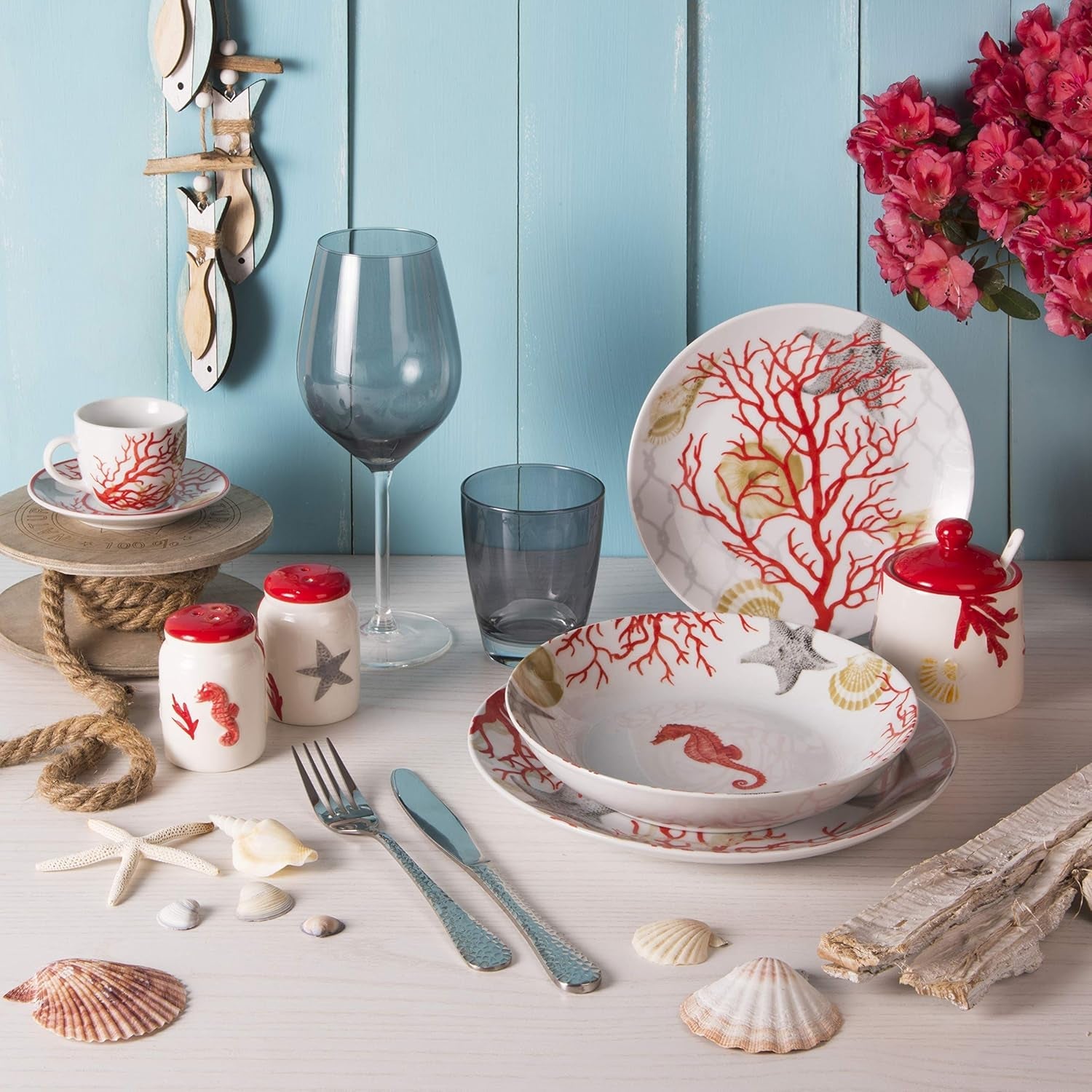 Excelsa Coral bordservice, 18 dele, porcelæn, rød