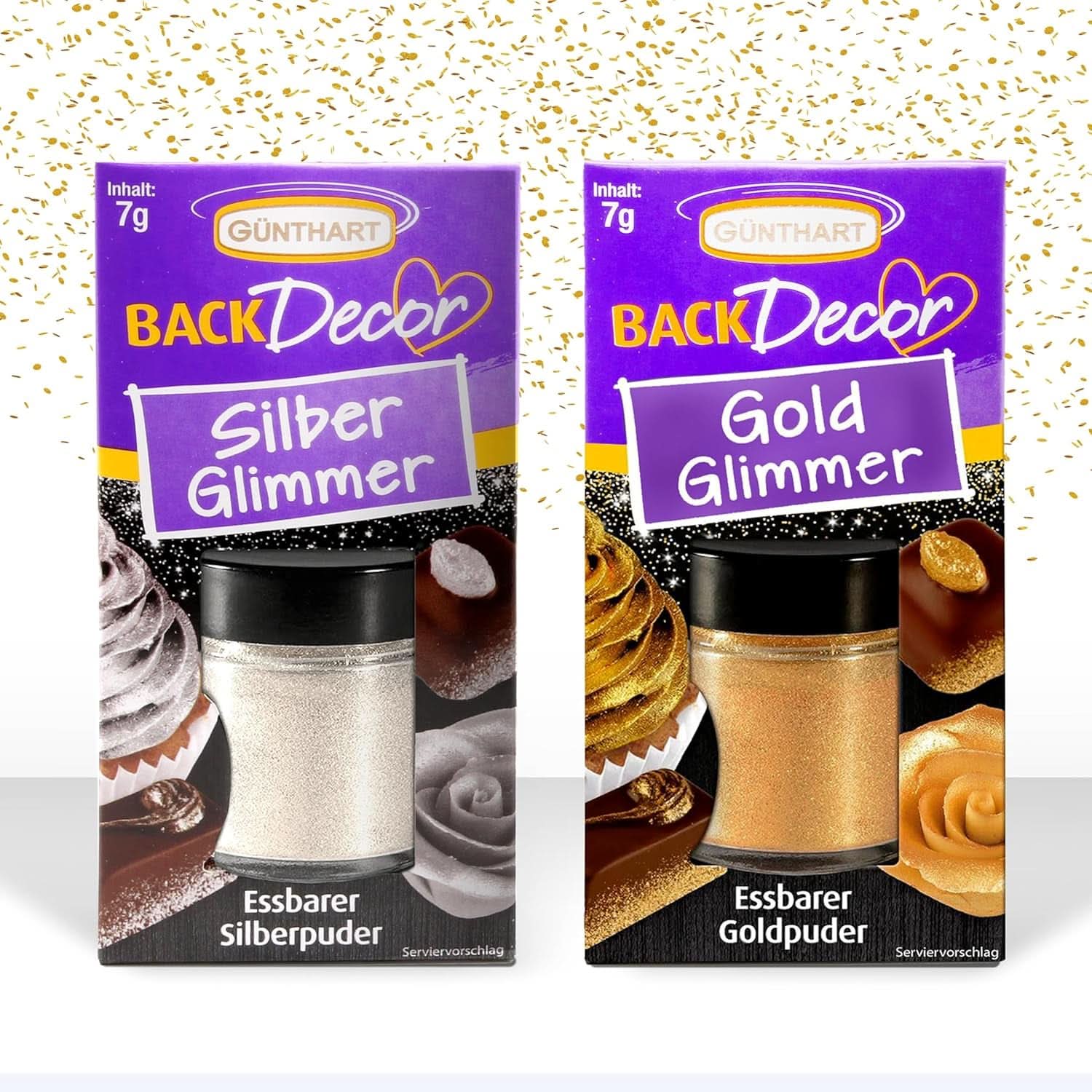 Günthart glitter, pudder, guld og sølv, sæt 2 x 7 gram Naty Shop