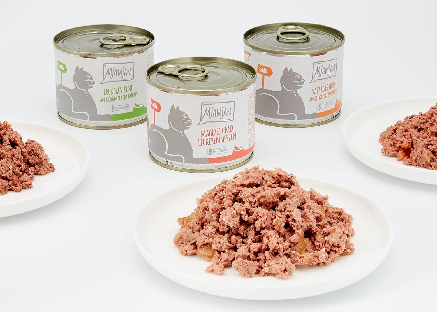 MjAMjAM - Premium våd kattefoder - Blandet pakke I - Kylling, oksekød, hjerter 6-pak (6 x 200 g), kornfri med ekstra kød