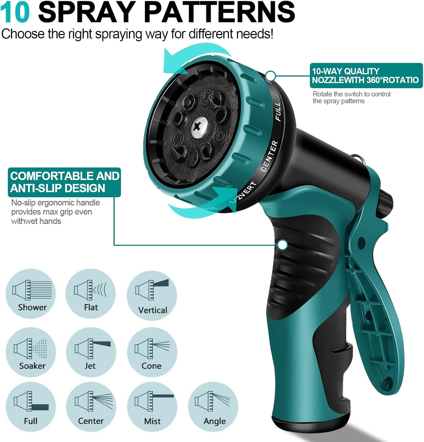 Haveslange 30m 10-vejs Haveslange Spraypistol og Fittings af massivt messing Fleksibel slange Udtrækkelig Haveslange Sort 30m