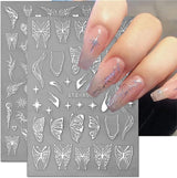 3D Metallic Schwarz Schmetterling Nagelsticker - Laser Pink Aurora Nagelaufkleber - Punk Butterfly Nail Art Stickers - Sølv Nail Sticker - Nageldesign Tilbehør
