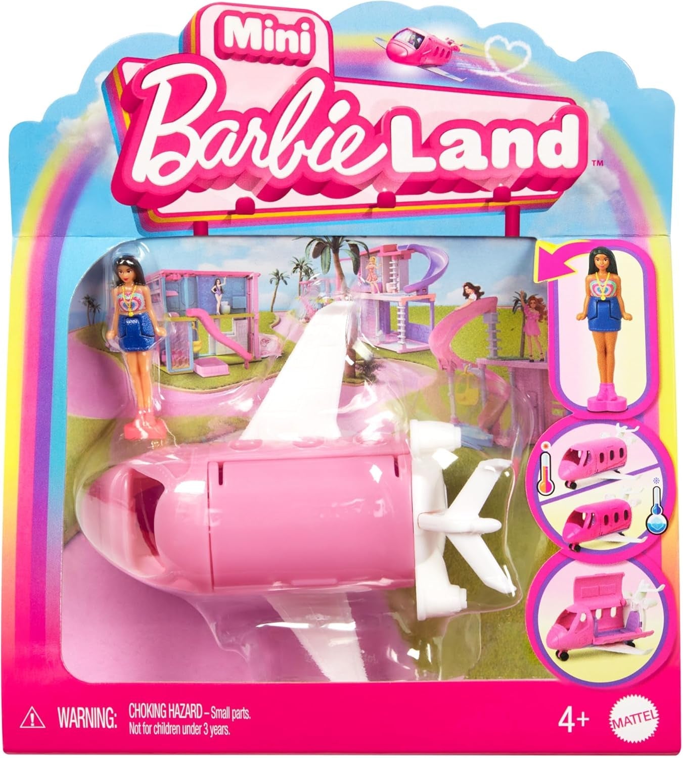 Mini BarbieLand Barbie-dukke- og legetøjssæt, 1,5" dukke og ikonisk farveskiftende overraskelseslegetøjskøretøj, HYF40