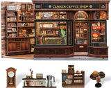 CUTEBEE Book Corner Kit - DIY dukkehuse, LED Light Up Miniature House Building Kit til voksne, 3D træpuslespil og bogstativ - Bogreoldekoration og gave (Corner Cafe)