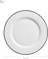 Mäser Nola Series Moderne 6-personers kaffestel Hvid med sort kant 18-delt porcelænssæt Kaffekopper Underkopper og desserttallerkener - Rundt kaffestel Kaffesæt Hvidt