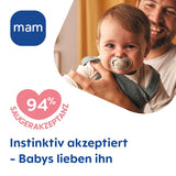 Originale MAM sutter | 6-16 mandag | Babysutter | Accepteret af 94 % | Velegnet til amning | Anbefalet af jordemødre | Tandvenlig | Silikone SkinSoft | Svane/Delfin | Pakke med 2