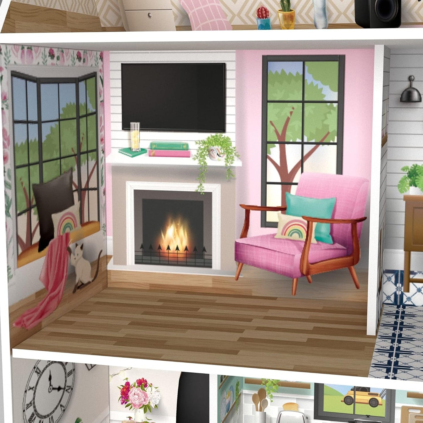 Olivia's Little World Dreamland 3-tiers interaktivt dukkehus i træ med 13 dukkemøbeltilbehør Hvid TD-13632A