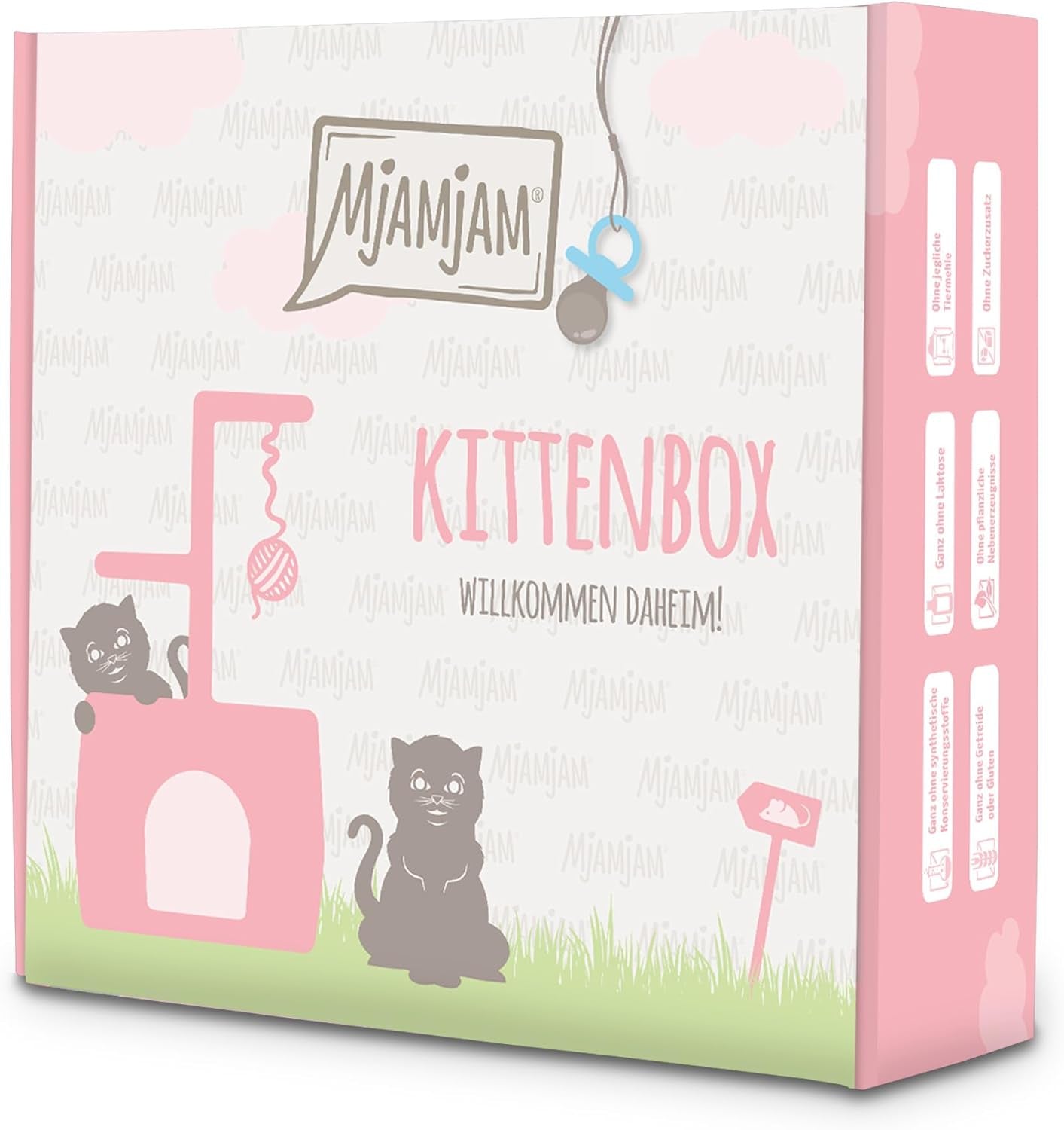 MjAMjAM - Premium våd kattefoder - Killingeboks - 3x lakseoliekylling og 3x lakseoliekalvekød, madpose, kuglepen, æskelåg, pakke med 6 (6 x 200 g)