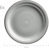 MÄSER 931875 Bel Tempo II porcelænssæt til 6 med moderne vintagelook, 18-delt bordservice, håndmalet keramikstel, stentøj, røgblå