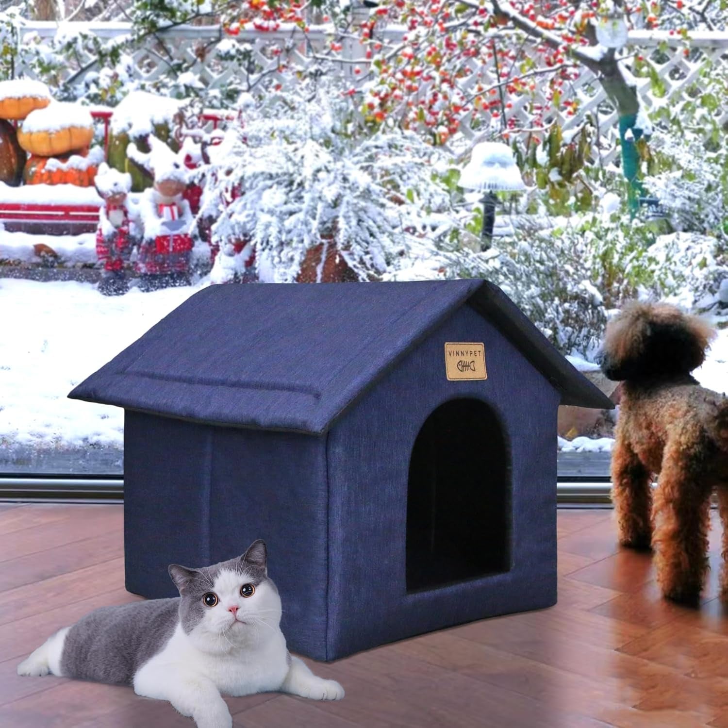 Katzenhaus Für Draußen Winterfest Wasserdicht Wetterfester Katzenhöhle Haustierhaus mit Katzenmatte Varm Hundehöhle Waschbar Hundehaus Tierheim Für Streuner Haustiere 45x40x45