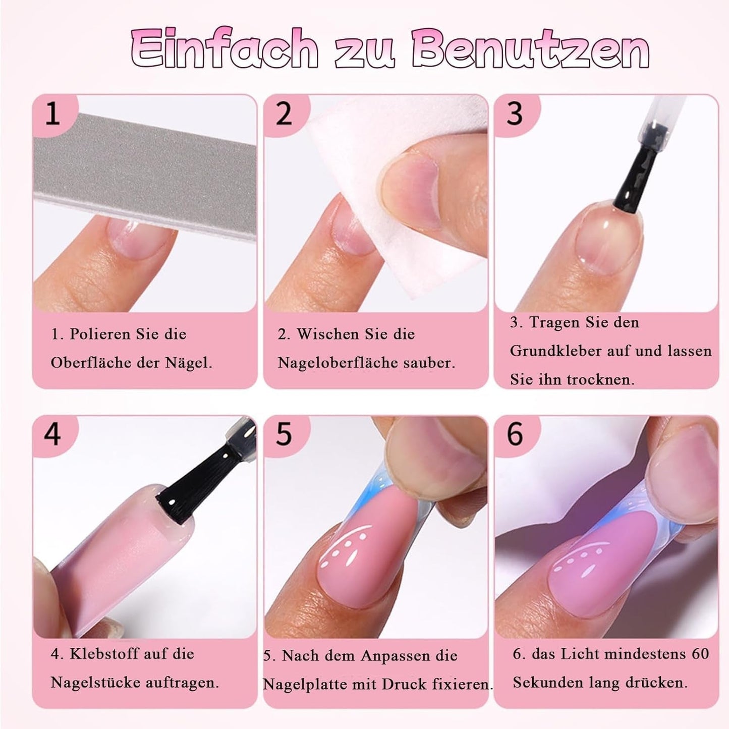 30 stk franske falske negle - lim på kunstige negle - bløde gelnegle til kvinder - Akrylklæbende negle Firkantet manicure (fransk pink)
