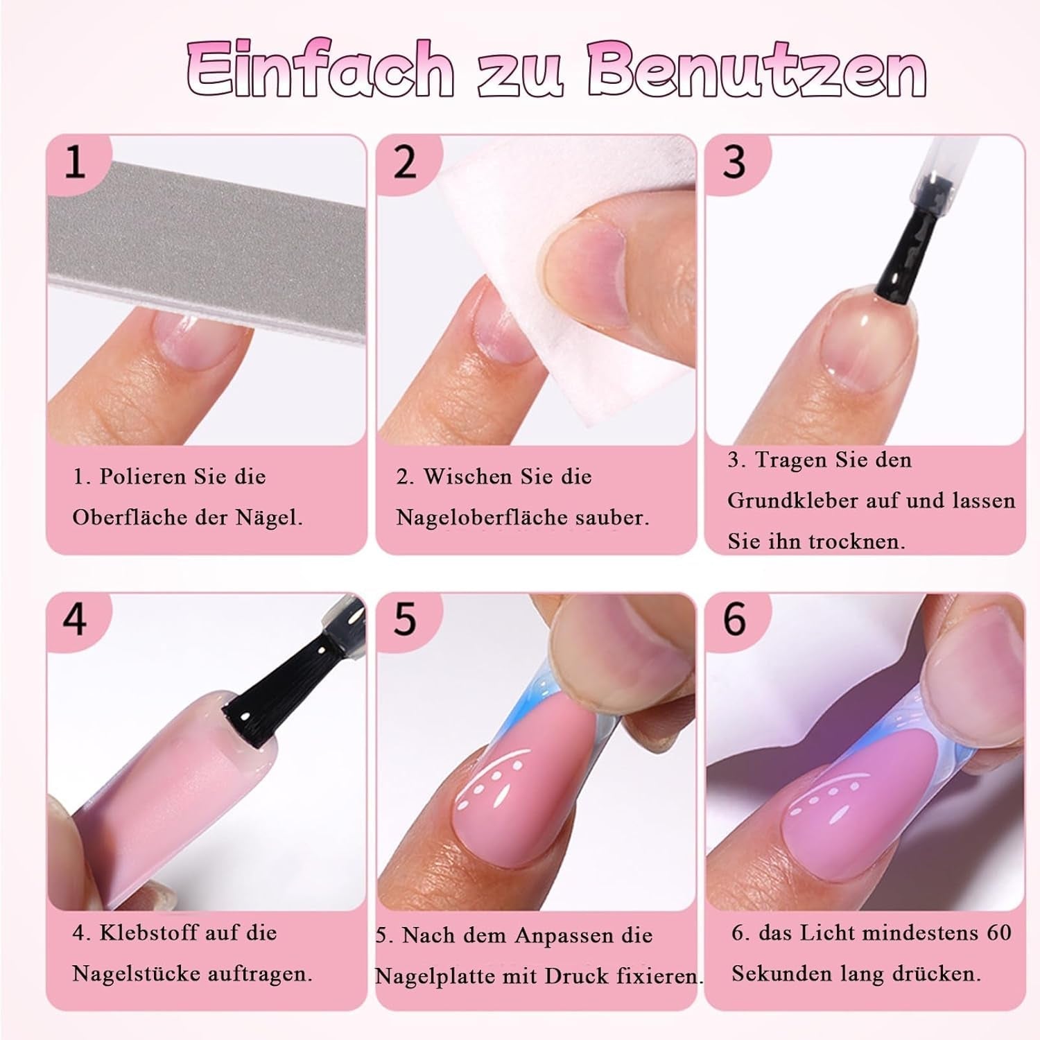 30 stk franske falske negle - lim på kunstige negle - bløde gelnegle til kvinder - Akrylklæbende negle Firkantet manicure (fransk pink)