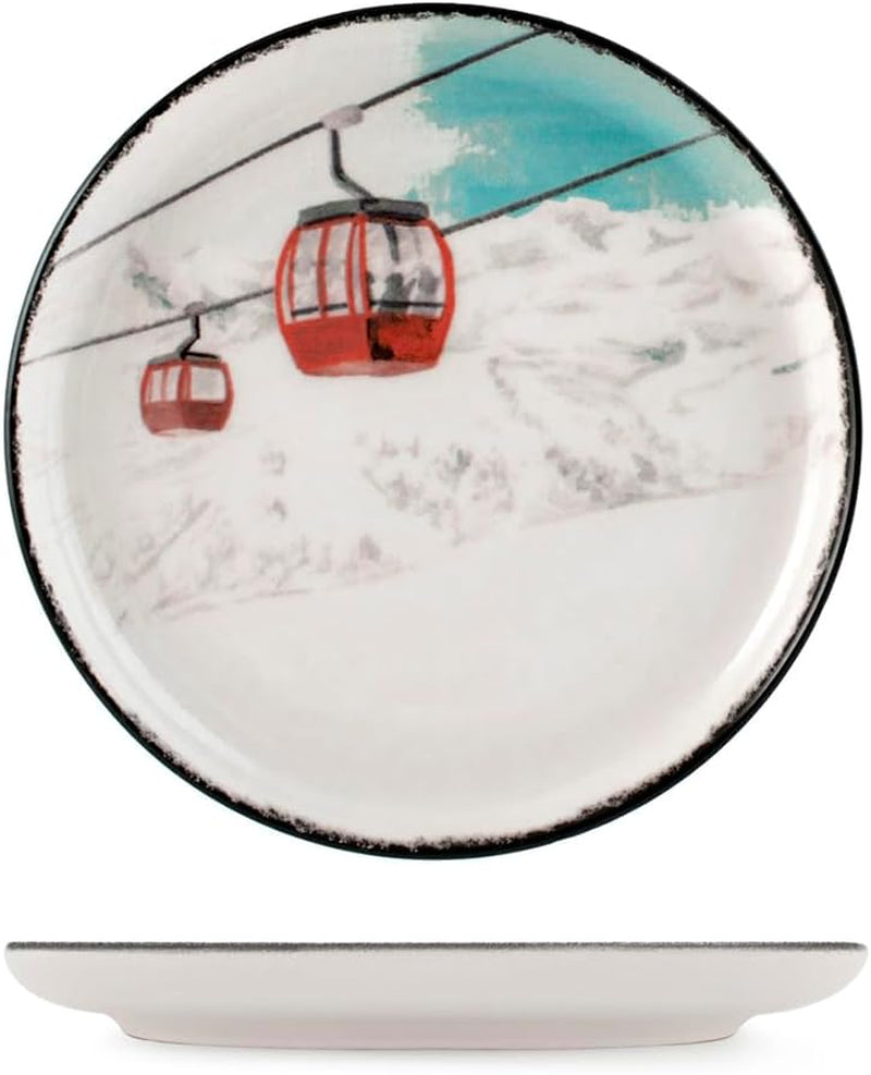 Winter Escape 12-delt julestel i stentøj - Nordic Winter Skier Design - Tåler opvaskemaskine og mikroovn