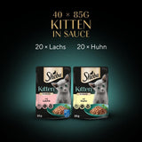 Sheba vådfoder til killinger, i diverse poser, med laks (MSC) og kylling i sauce, multipak 40x85g