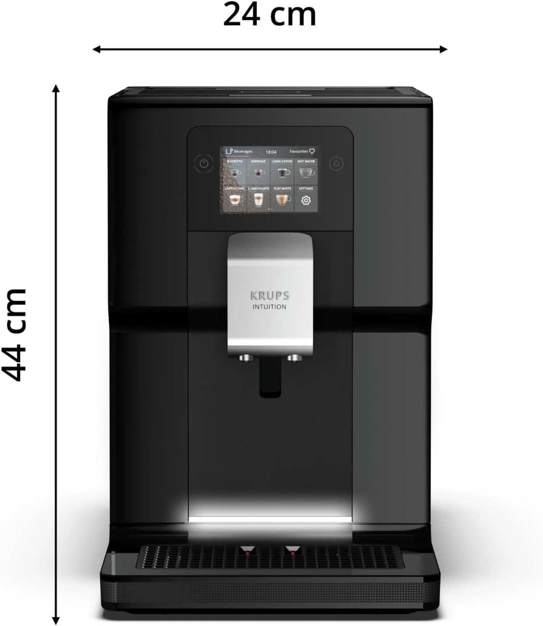 Krups Intuition Preference fuldautomatisk espressomaskine med smartphone-lignende betjening, 3,5" farvetouchskærm, Smart Slide-teknologi, intuitivt lyssystem, 11 drikkevarer, mælkebeholder, EA873810