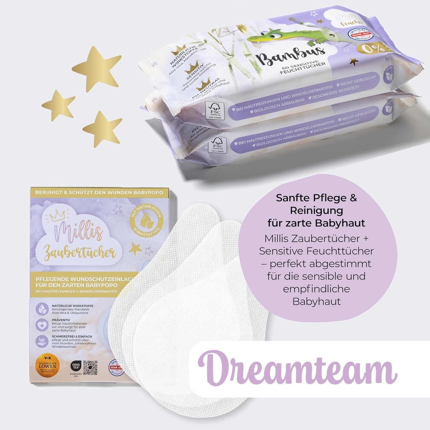 Millis Zaubertücher hos Windeldermatitis Baby, Bekannt aus "Die Höhle der Löwen", 25 Tücher (1 x 25er) mit Aloe Vera, Mandelöl & Q10 - Pflegt, Schützt & dient als Wundschutz bei gereizter Haut
