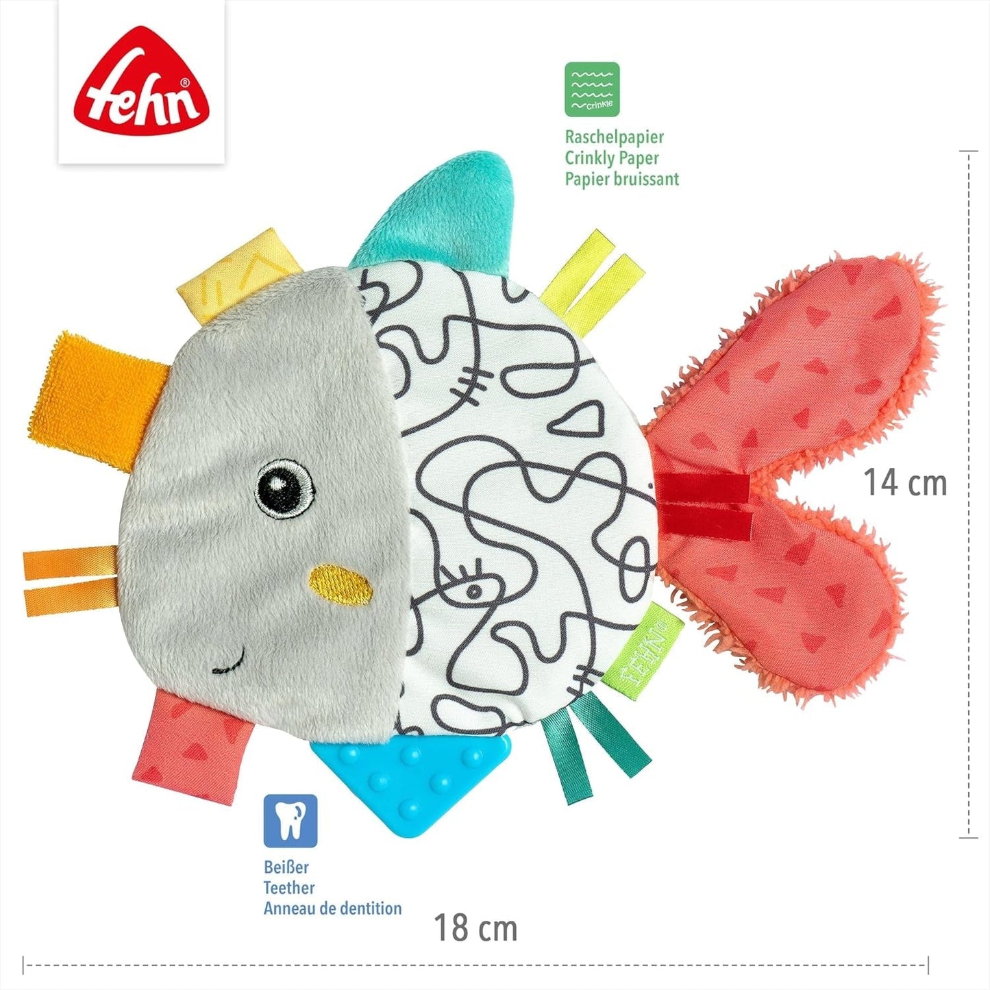 Fehn Crackling Fish - Fang og leg legetøj til babyer - Fang dyrelegetøj til babyer - Motorisk legetøj og knitrende legetøj til babyer og småbørn fra 0+ måneder Babylegetøj Naty Shop