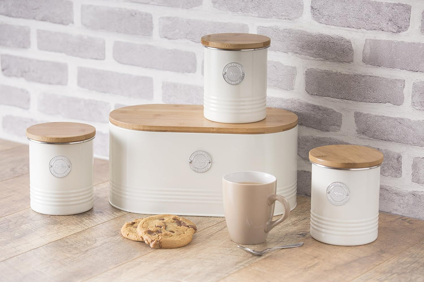, "Living" brødkurv i rustfrit stål, cremefarvet, med bambuslåg, creme Madopbevaringsbokse Naty Shop