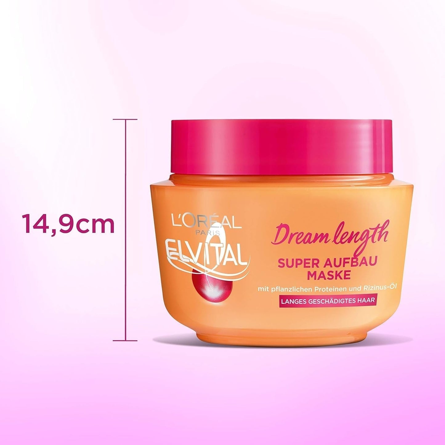 L'Oréal Paris Elvital Anti Split End Hair Mask til langt, beskadiget hår, Intensiv udskylningsbehandling, Med vegetabilske vitaminer og ricinusolie, Dream Length Super Build-up Mask, 1 x 300 ml Naty Shop Hair Mask