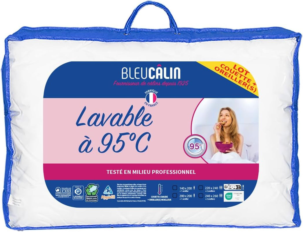 Bleu Calin Pack quilt 1 person 140X200 Cm + 1 pude 60X60 Cm, 95° vaskbare Dyner og dyner Naty Shop