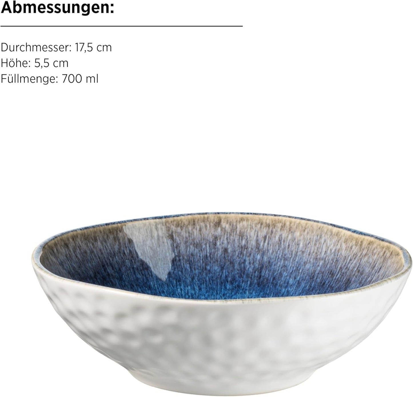 MÄSER 934092 Frosne serie, keramisk servicesæt til 4, 16-delt kombinationsservice med organiske former, blåfarvet service, stentøj, mørkeblå