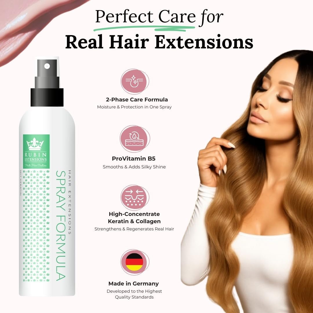 2-faset spray til pleje af human hair extensions | højkoncentreret keratin, kollagen og B5 | beskyttelse og glans til menneskehår tape extensions | ideel til menneskehår extensions og menneskehår fletninger | 2-pack Håraffiltringsprodukter Naty Shop