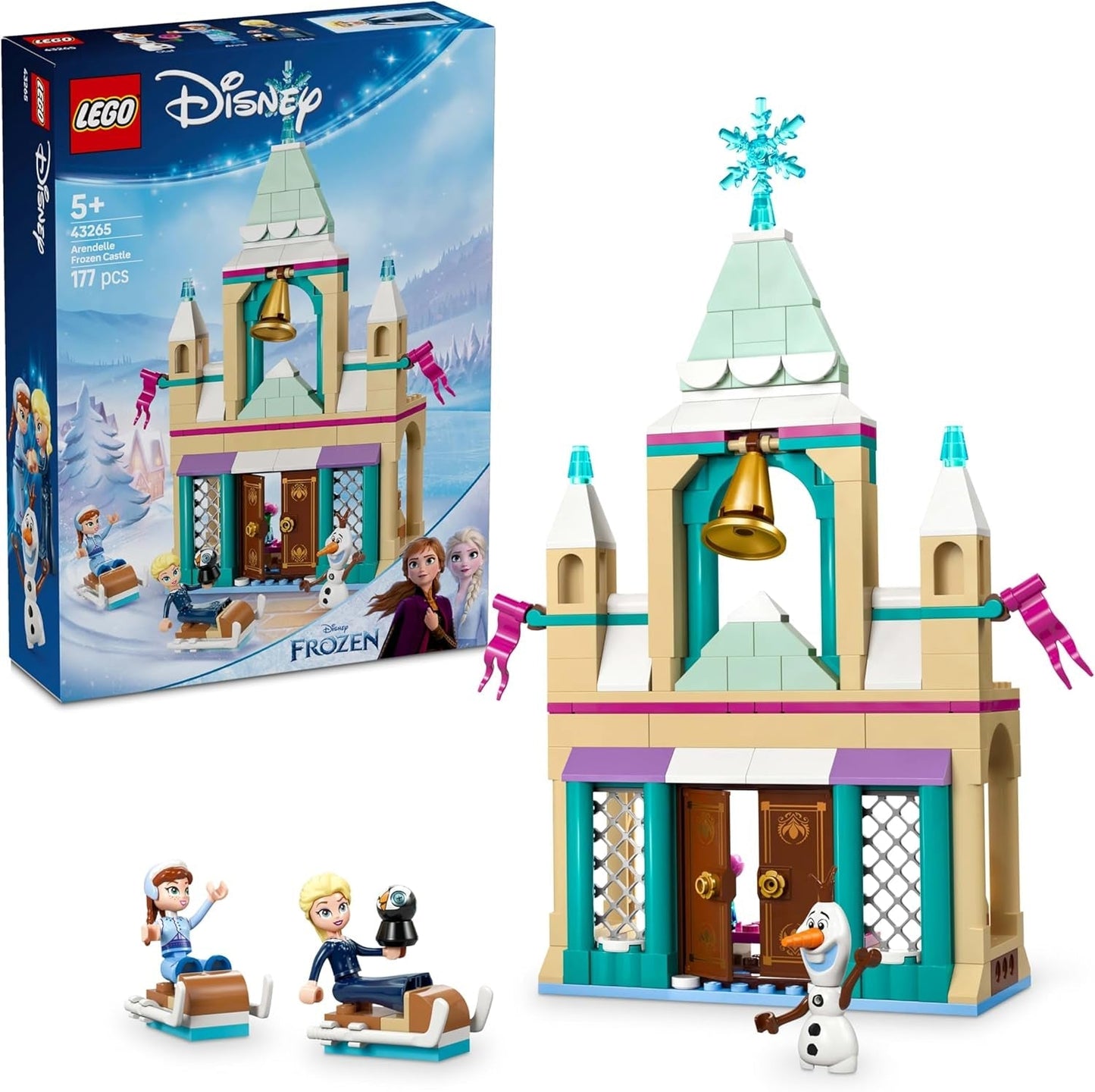 LEGO Ç€ Disney Frosne Arendelle Slot, Prinsesselegetøj med ELSA, Anna og Olaf minidukker og en pingvinfigur, Fantasy-legesæt, Gave til 5-årige piger 43265 Byggesæt Besuche den LEGO-Store Standardtitel