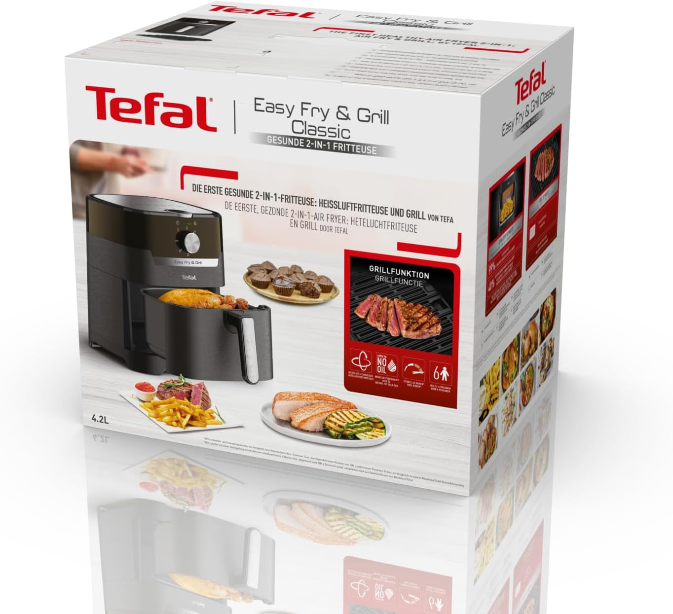 Tefal EY5018 Easy Fry & Grill Classic Air Fryer, 2 i 1 teknologi (Air Fryer og Grill), XL, 4,2 liter til 6 portioner, 1550 watt Hvidevarer Naty Shop