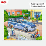 HABA Brandvæsen puslespil - 3-delt sæt til børn fra 3 år og opefter Politi og ambulance pappuslespil - fremmer finmotorik og koncentration - 1302759001 Puslespil Naty Shop