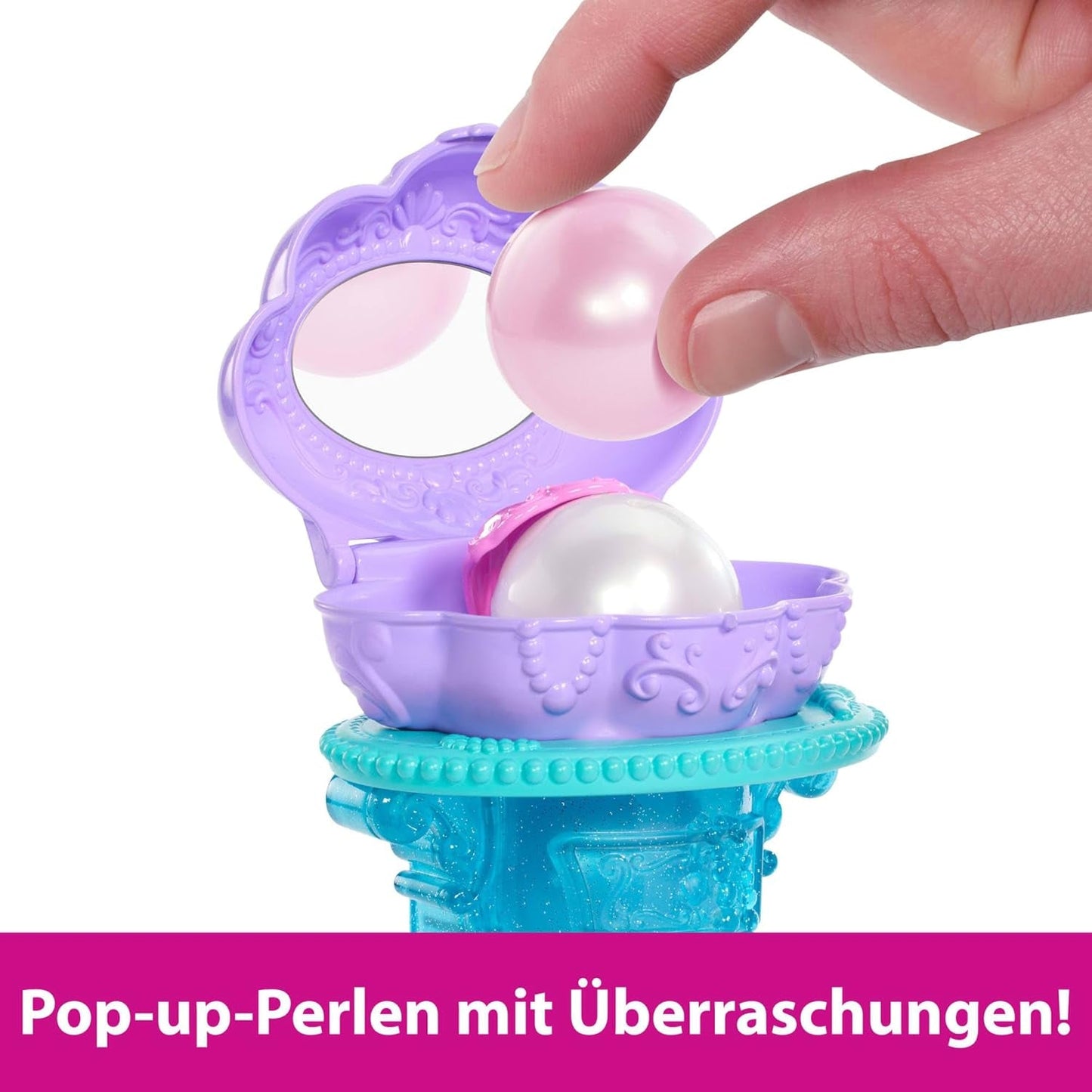 Mattel Disney Princess Legetøj, Make-up Shell Havfrue Arielle modedukke med aftagelig hale, Makeup bord med 5 gentagelige pop-up overraskelser og 5 tilbehør, JBF86 Naty Shop Dolls