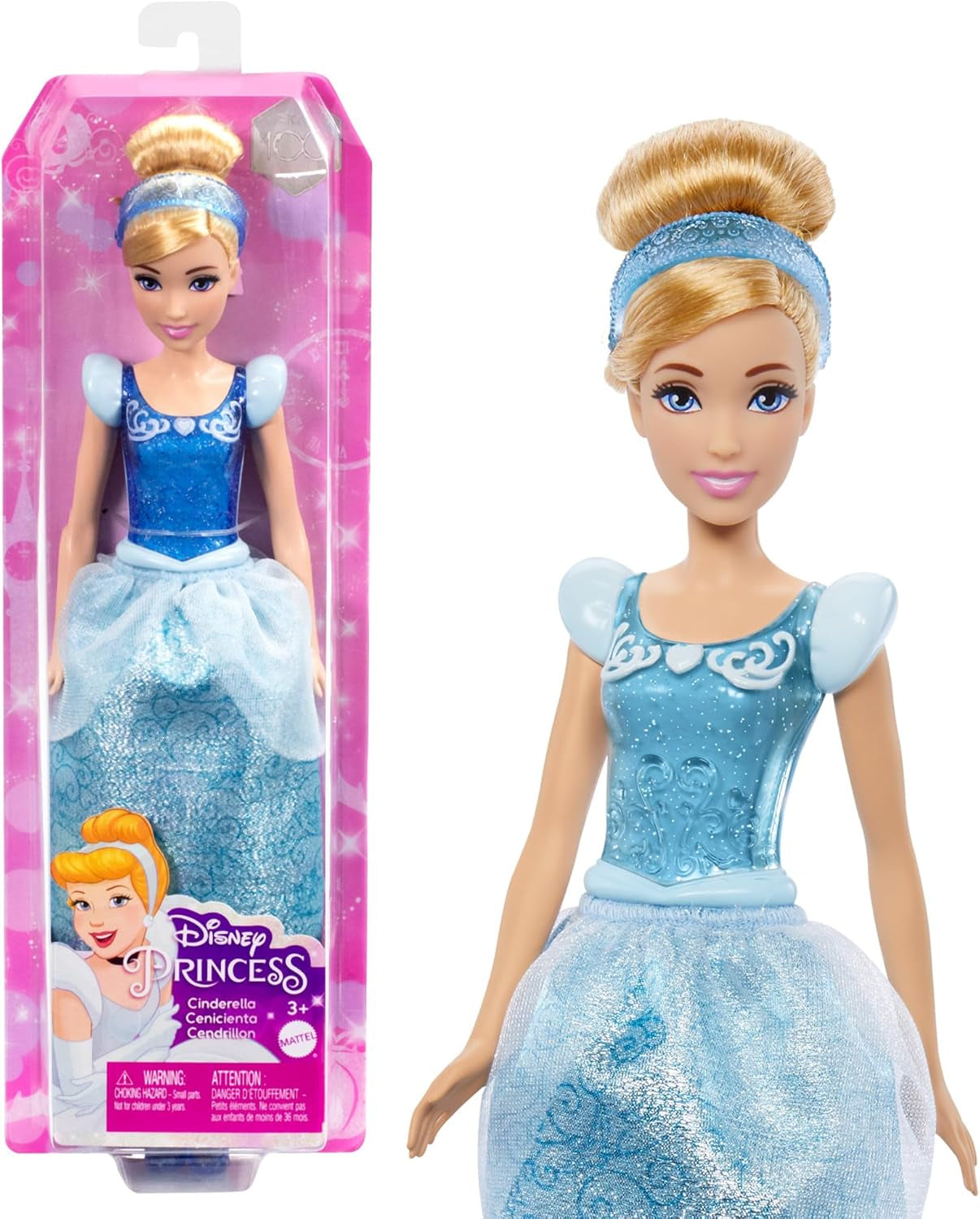 Mattel DISNEY Princess Askepot - Bevægelig dukke med funklende kostume, aftagelige sko og tiara, kambart hår til frisørsjov, til børn fra 3 år og opefter, HLW06 Naty Shop Askepot dukker