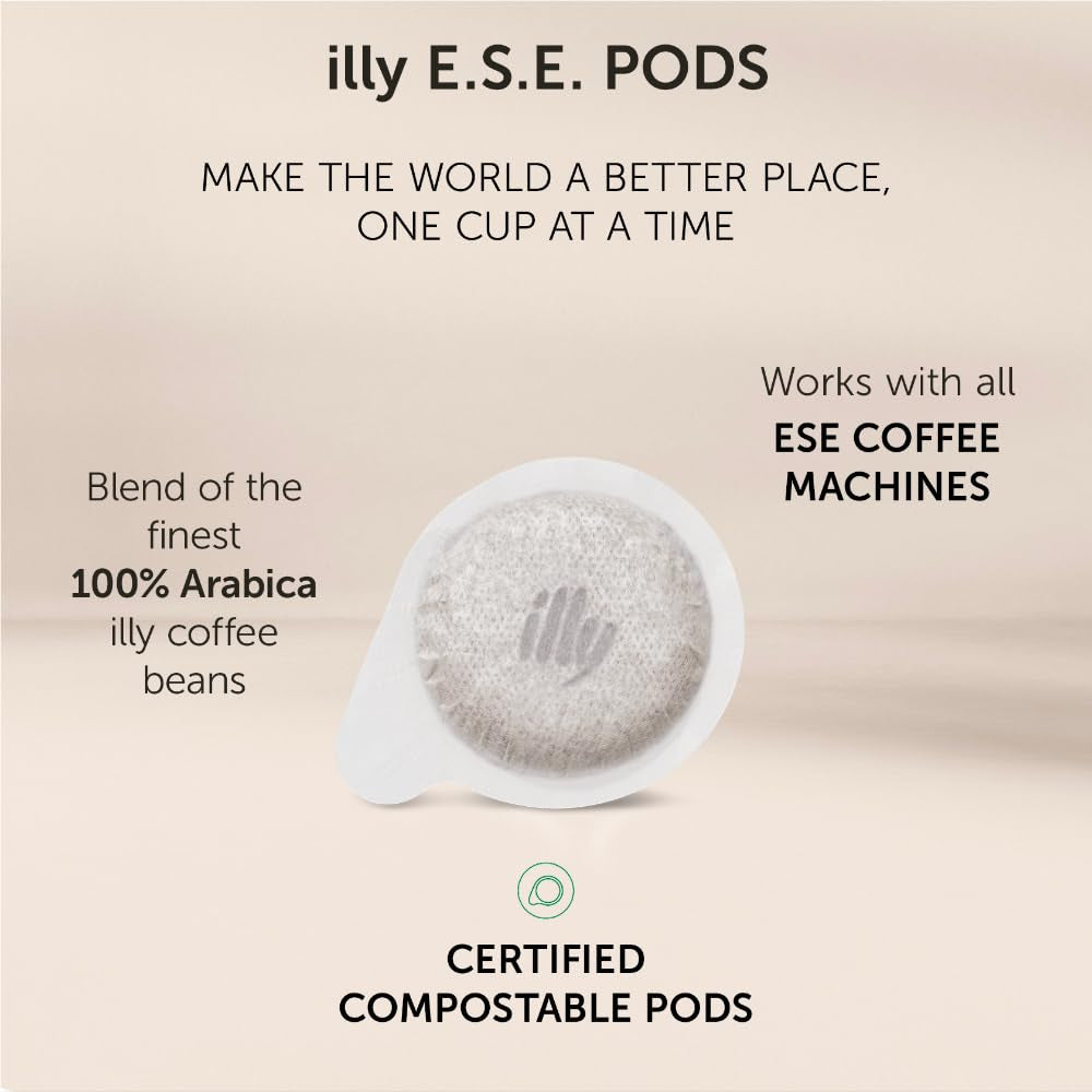illy, Kaffee E.S.E. Puder Einzeldosis CLASSICO, 100% Arabica med noter af Orangenblüten og Jasmin, Sanfter Gesmack og Süßer Nachgeschmack, 1 Packung med 18 compostierbaren kapsler