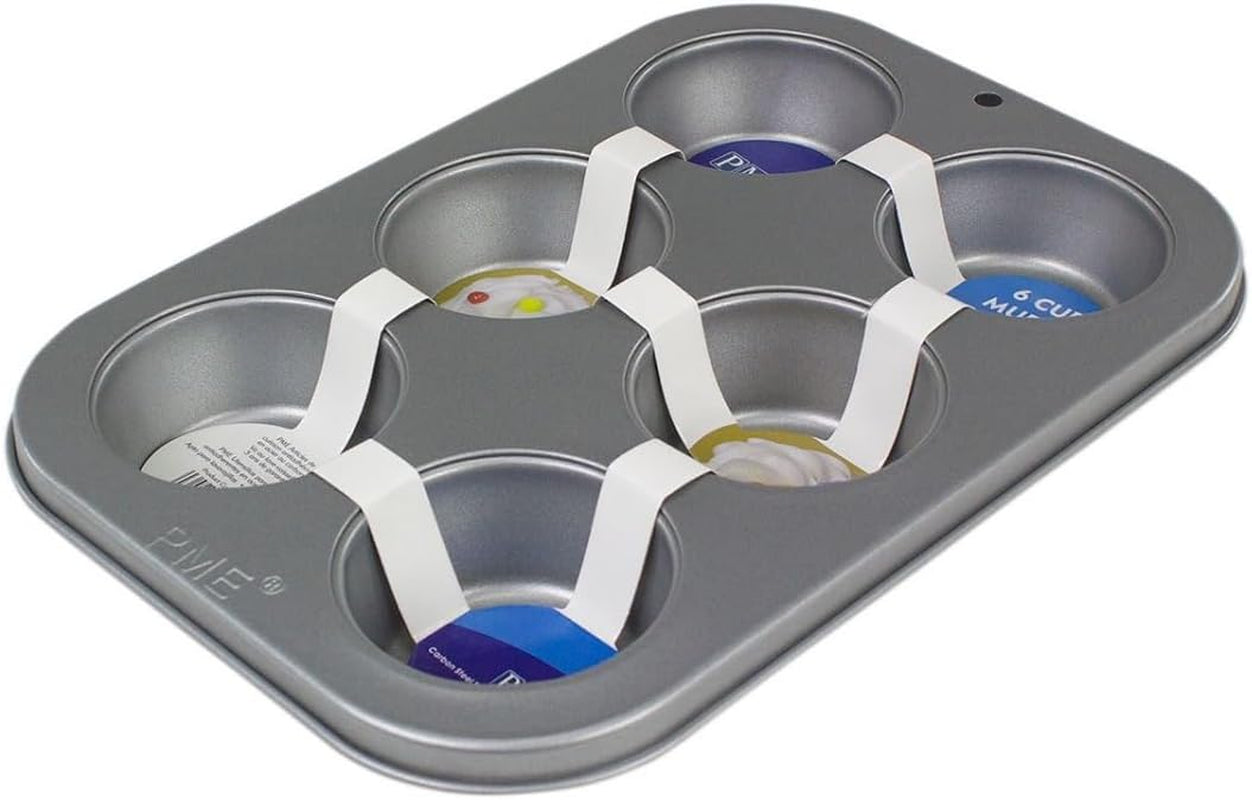 CSB108 6-hullers non-stick muffinpande i kulstål, rustfrit stål, sølv, 28,9 X 17,7 X 3,1 cm bradepander og -bakker Naty Shop