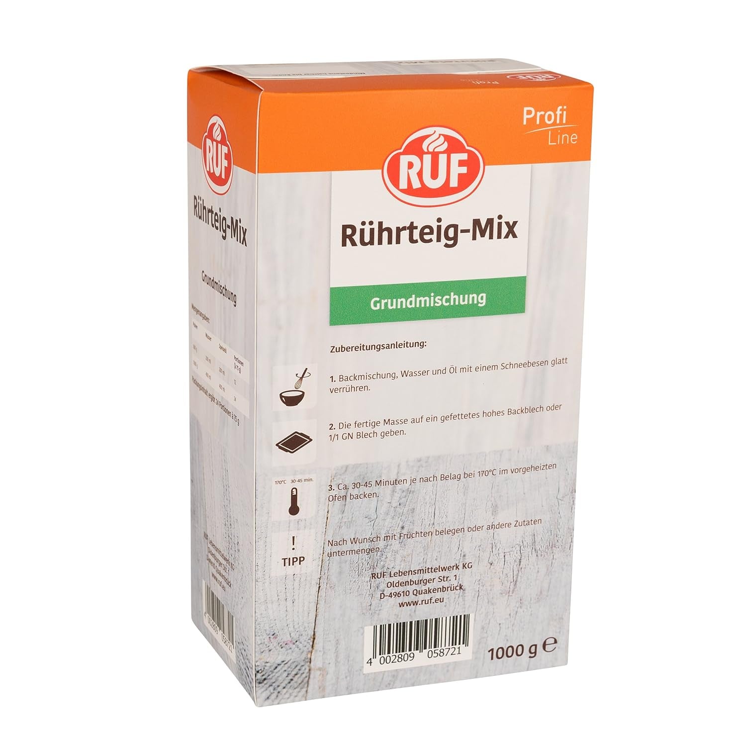 RUF Rührkuchen Backmischung, Nur Wasser & Öl Zugeben, Rezeptur Für Blechkuchen, Kastenkuchen, Muffins, Gugelhupf Und Tortenböden, 1X1000G Blanding til bagning og madlavning Naty Shop