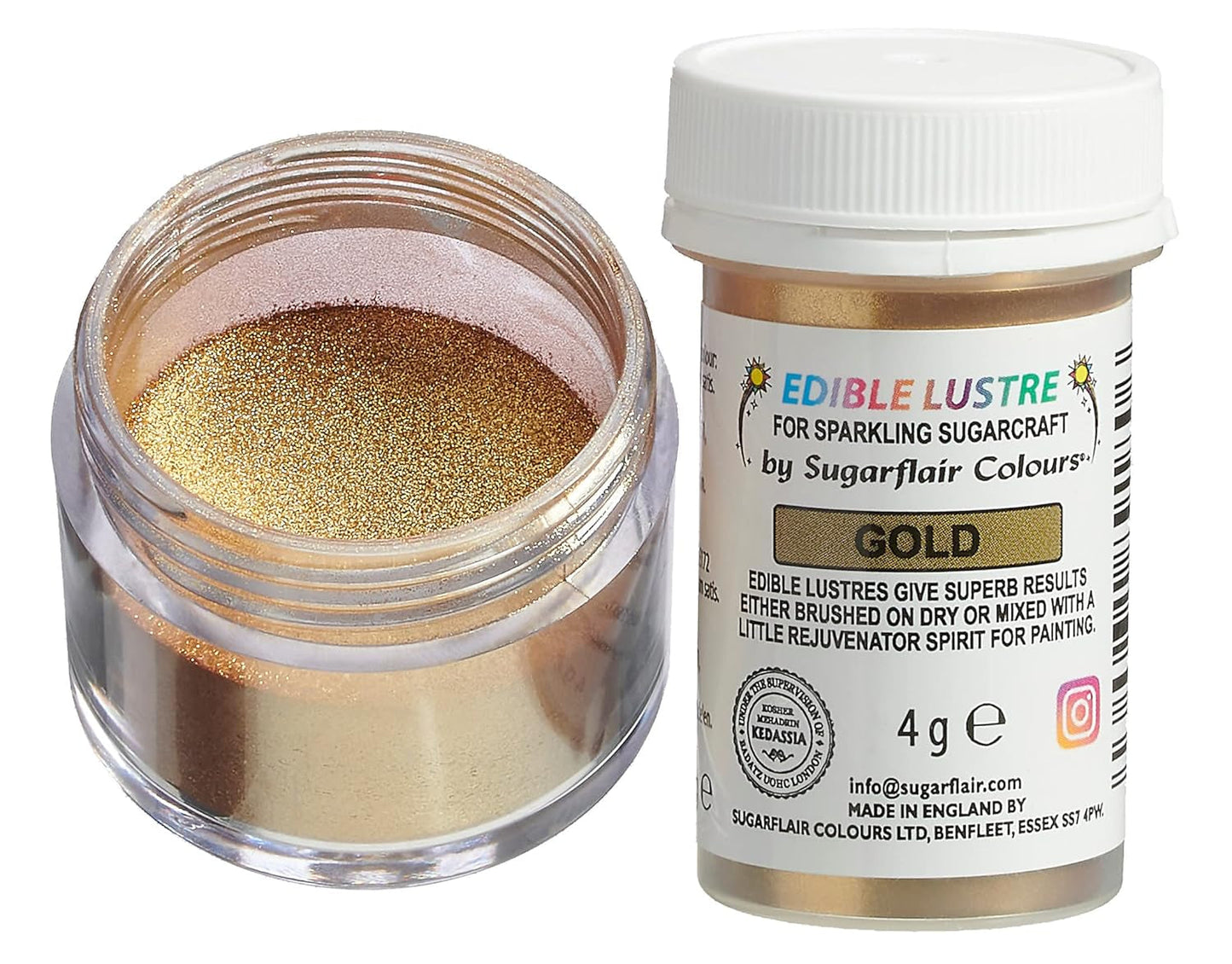Sugarflair spiselig madfarve, guld - madglaspulver til kager, muffins, chokolade, kager, desserter, is, drikkevarer, cocktails og mere - 4 g
