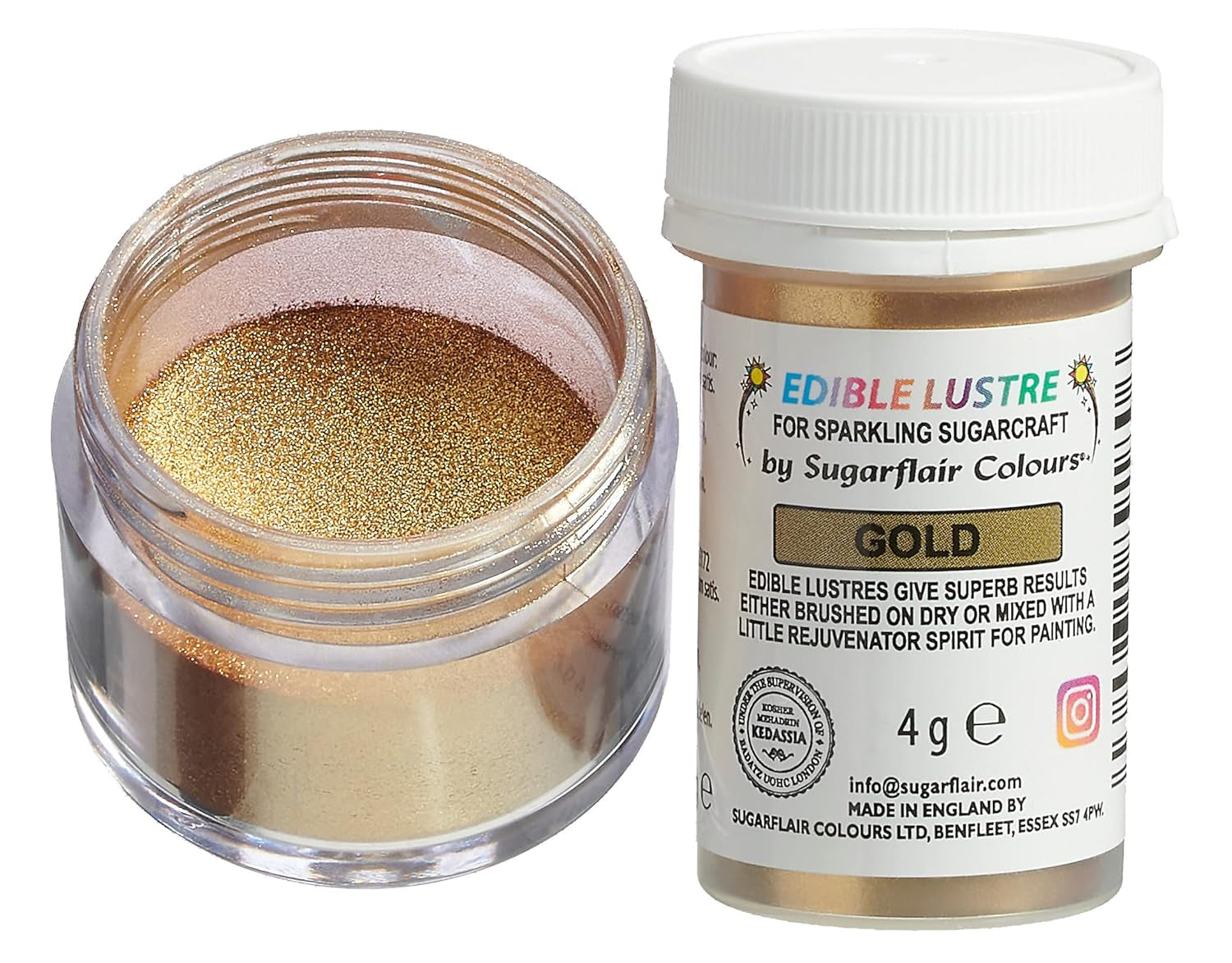 Sugarflair spiselig madfarve, guld - madglaspulver til kager, muffins, chokolade, kager, desserter, is, drikkevarer, cocktails og mere - 4 g