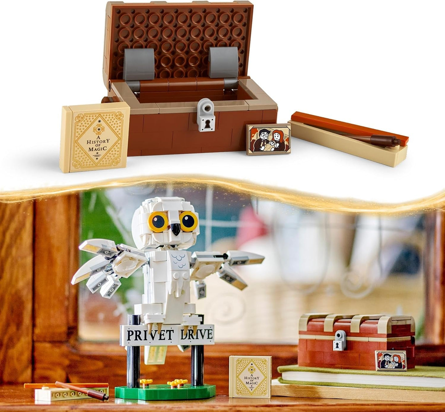 LEGO Harry Potter Hedwig i Liguster Drive 4 Børnelegetøjsuglesæt, bygbar dyrefigur med Hogwarts kuffert, lille gave til drenge, piger og alle fans fra 7 år 76425 Byggesæt Besuche den LEGO-Store