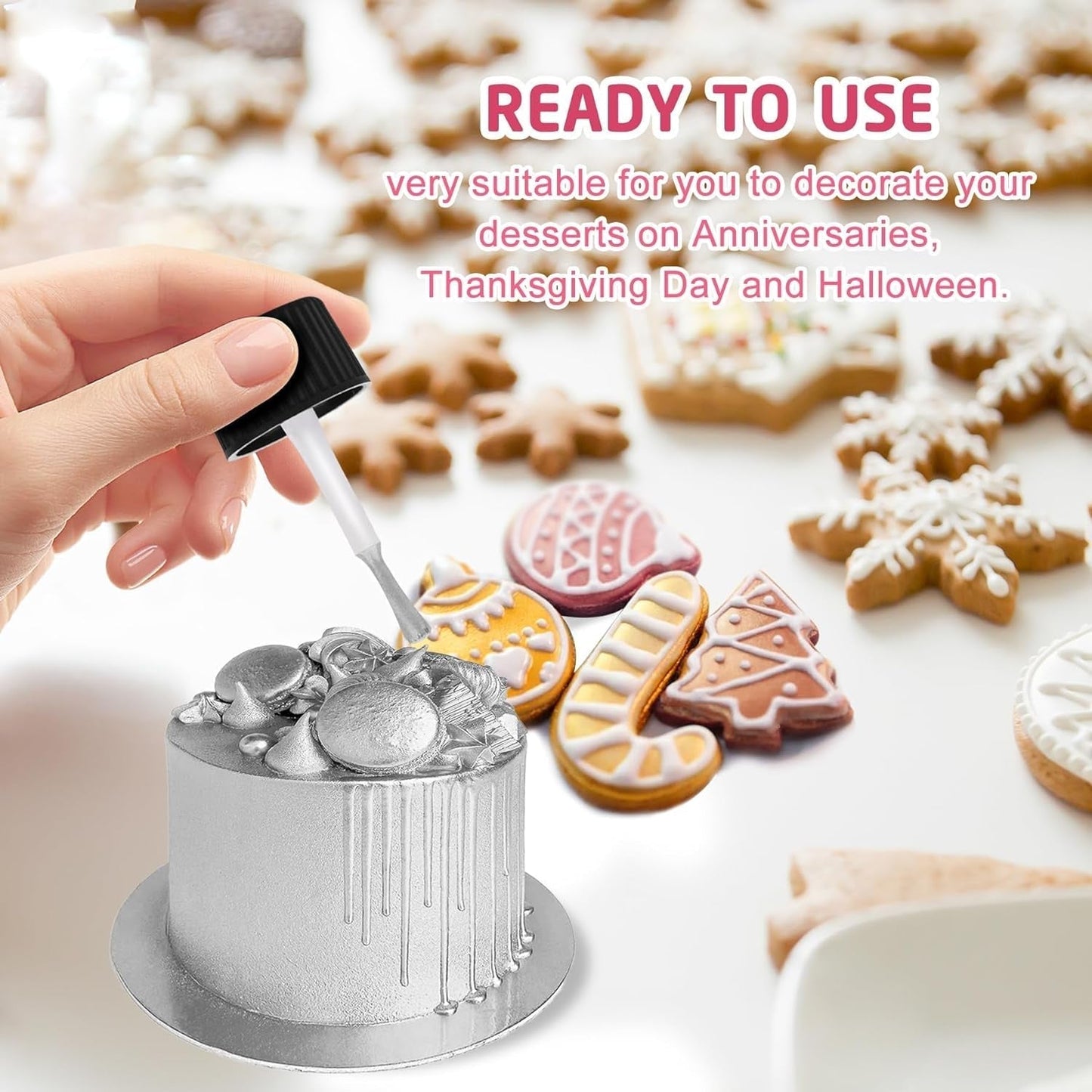 Spiselig flydende glitter - 6 farver metallisk glitter madfarve til kagepynt, bagning, muffins - spiseligt flydende glitter metallisk pulver til gør-det-selv kiks, fondant, kager