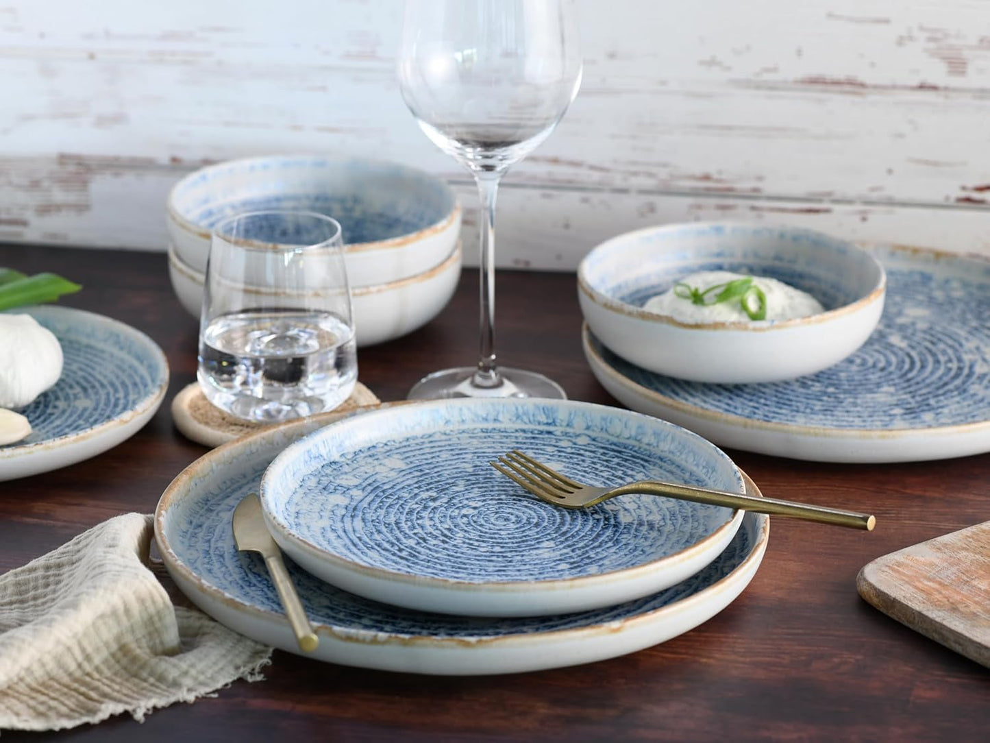 CreaTable, 21652, Uno Mykonos-serien, 12-delt servisesæt, porcelænstallerkensæt, tåler opvaskemaskine og mikroovn, fremstillet i Portugal
