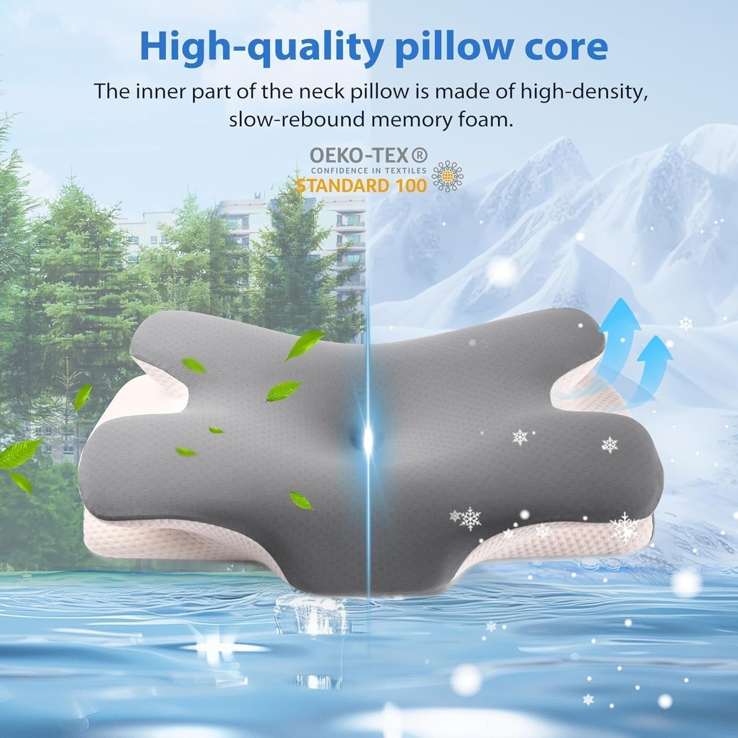 MULISOFT Memory Foam Pude, Komfortabel Hovedpude, Nakkestøttepude, Ergonomisk Side Sovepude (Grå) Cervikal Ortopædiske Puder Naty Shop