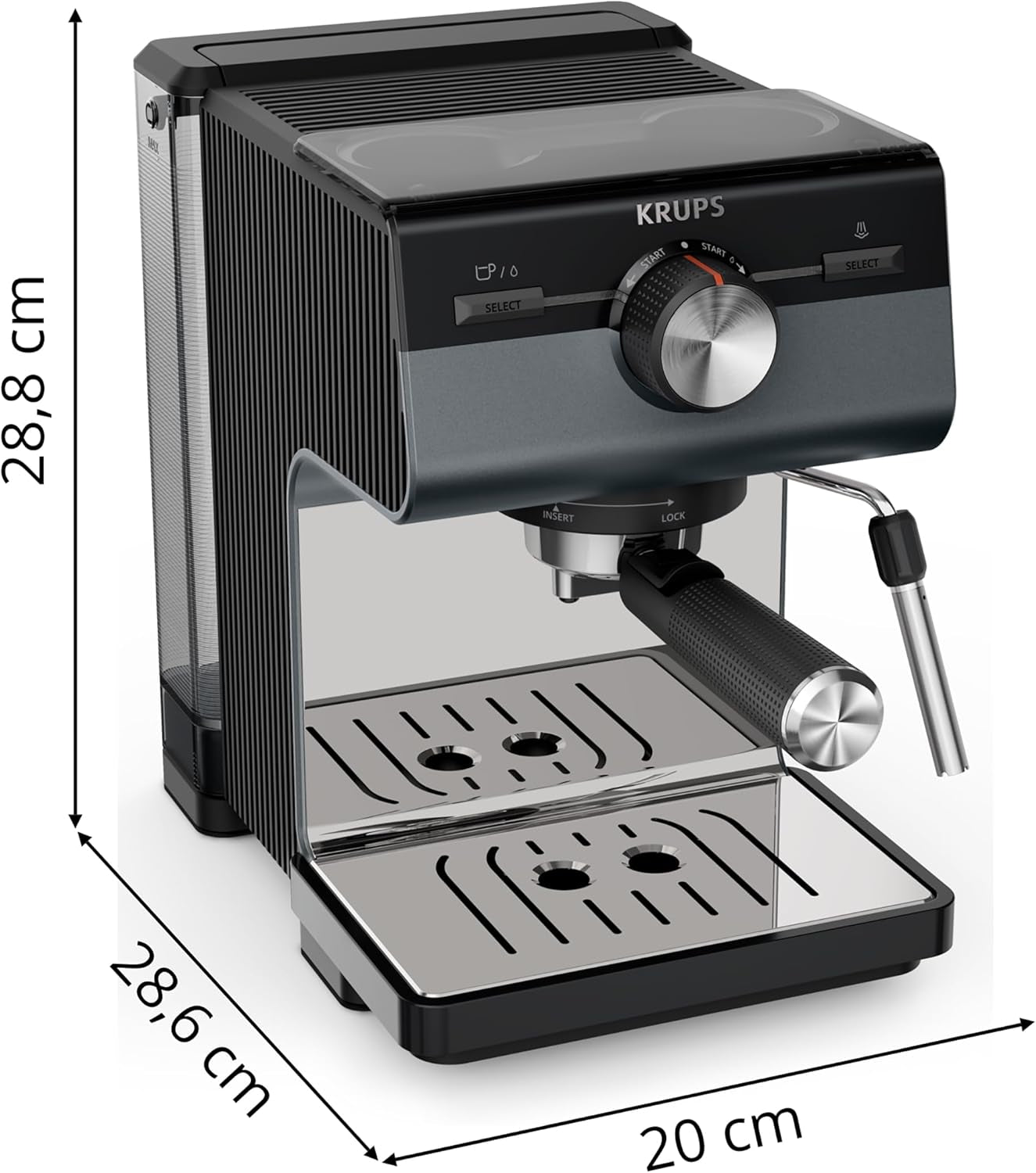 KRUPS Authentic+ espressomaskine, 15 bar, intuitiv betjening, sofistikeret design, dampmundstykke, inklusive udvidet tilbehør, Bullet Dark sølv/rustfrit stål, XP384G10